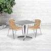 Flash Furniture Lila 31.5” Square Aluminum Indoor-Outdoor Table Set with 2 Black Rattan Chairs(Beige)