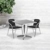 Flash Furniture Lila 31.5” Square Aluminum Indoor-Outdoor Table Set with 2 Black Rattan Chairs(Black)