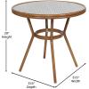 Flash Furniture Lourdes Indoor/Outdoor Commercial Bistro Set – Tempered Glass Top Table – 4 Chairs – PE Rattan – NAT Bamboo Print Aluminum Frame – Black/White