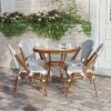 Flash Furniture Lourdes Indoor/Outdoor Commercial French Bistro Set – Tempered Glass Top Table – 4 Chairs – PE Rattan – NAT Bamboo Print Aluminum Frame – White/Navy(White & Navy Rattan/Natural Frame)
