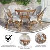 Flash Furniture Lourdes Indoor/Outdoor Commercial French Bistro Set – Tempered Glass Top Table – 4 Chairs – PE Rattan – NAT Bamboo Print Aluminum Frame – White/Navy(White & Gray Rattan/Natural Frame)