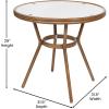 Flash Furniture Lourdes Indoor/Outdoor Commercial French Bistro Set – Tempered Glass Top Table – 4 Chairs – PE Rattan – NAT Bamboo Print Aluminum Frame – White/Navy(White & Gray Rattan/Natural Frame)