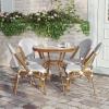 Flash Furniture Lourdes Indoor/Outdoor Commercial French Bistro Set – Tempered Glass Top Table – 4 Chairs – PE Rattan – NAT Bamboo Print Aluminum Frame – White/Navy(White & Gray Rattan/Natural Frame)