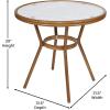 Flash Furniture Lourdes Indoor/Outdoor Commercial French Bistro Set – Tempered Glass Top Table – 4 Chairs – PE Rattan – NAT Bamboo Print Aluminum Frame – White/Navy(White & Navy Rattan/Natural Frame)