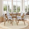 Flash Furniture Lourdes Indoor/Outdoor Commercial French Bistro Set – Tempered Glass Top Table – 4 Chairs – PE Rattan – NAT Bamboo Print Aluminum Frame – White/Navy(White & Gray Rattan/Natural Frame)