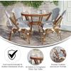 Flash Furniture Lourdes Indoor/Outdoor Commercial French Bistro Set – Tempered Glass Top Table – 4 Chairs – PE Rattan – NAT Bamboo Print Aluminum Frame – White/Navy(White & Navy Rattan/Natural Frame)