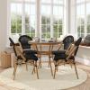 Flash Furniture Marseille Indoor/Outdoor Commercial Bistro Set – Tempered Glass Top Table – 4 Chairs – Textilene – Lt NAT Bamboo Print Aluminum Frame – Blk/Wht(Black Textilene/Natural Frame)