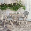 Flash Furniture Marseille Indoor/Outdoor Commercial Bistro Set – Tempered Glass Top Table – 4 Chairs – Textilene – Lt NAT Bamboo Print Aluminum Frame – Blk/Wht(Black & White Textilene/Light Natural Frame)