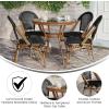 Flash Furniture Marseille Indoor/Outdoor Commercial Bistro Set – Tempered Glass Top Table – 4 Chairs – Textilene – Lt NAT Bamboo Print Aluminum Frame – Blk/Wht(Black Textilene/Natural Frame)