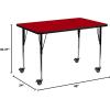 Flash Furniture Mobile 24”W x 48”L Rectangular Red Thermal Laminate Activity Table – Standard Height Adjustable Legs(Red)