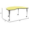 Flash Furniture Mobile 48”W x 96”L Kidney Grey Thermal Laminate Activity Table – Standard Height Adjustable Legs(Yellow)