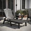 Flash Furniture Monterey Commercial 3-Piece Indoor/Outdoor Adirondack Set, 2 Adjustable HDPE Loungers with Cup Holders, Folding Side Table, All-Weather Use, Black(Grey)