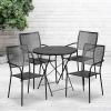 Flash Furniture Oia Commercial Grade 30″ Round Black Indoor-Outdoor Steel Folding Patio Table Set with 4 Square Back Chairs(Black)