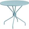 Flash Furniture Oia Commercial Grade 35.25″ Round Sky Blue Indoor-Outdoor Steel Patio Table Set with 4 Square Back Chairs(Sky Blue)