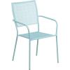 Flash Furniture Oia Commercial Grade 35.25″ Round Sky Blue Indoor-Outdoor Steel Patio Table Set with 4 Square Back Chairs(Sky Blue)