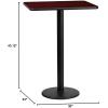 Flash Furniture Stiles 24” x 30” Rectangular Black Laminate Table Top with 18” Round Bar Height Table Base(Mahogany)