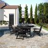Flash Furniture Tolleson Indoor-Outdoor Adirondack Dining Set, Commercial Grade Recycled HDPE, 48″ Round Dining Table and 4 Chairs with Cupholders, 5 PC, White(Black)