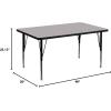 Flash Furniture Wren 30″W x 48″L Rectangular Oak Thermal Laminate Activity Table – Height Adjustable Short Legs(Grey)
