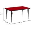 Flash Furniture Wren 30″W x 48″L Rectangular Oak Thermal Laminate Activity Table – Height Adjustable Short Legs(Red)