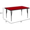 Flash Furniture Wren 30”W x 60”L Rectangular Red Thermal Laminate Activity Table – Height Adjustable Short Legs(Red)