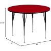 Flash Furniture Wren 42” Round Oak Thermal Laminate Activity Table – Standard Height Adjustable Legs(Red)