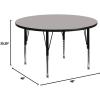 Flash Furniture Wren 48” Round Grey HP Laminate Activity Table – Height Adjustable Short Legs(Grey)