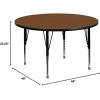 Flash Furniture Wren 48” Round Grey HP Laminate Activity Table – Height Adjustable Short Legs(Oak)