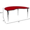 Flash Furniture Wren 48”W x 72”L Kidney Oak Thermal Laminate Activity Table – Standard Height Adjustable Legs(Red)