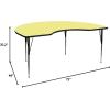 Flash Furniture Wren 48”W x 72”L Kidney Oak Thermal Laminate Activity Table – Standard Height Adjustable Legs(Yellow)