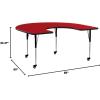 Flash Furniture Wren Mobile 60”W x 66”L Horseshoe Oak Thermal Laminate Activity Table – Standard Height Adjustable Legs(Red)