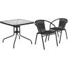 Flash Furniture 31.5″ Glass Metal Table and 2 Black Rattan Bistro Chairs Patio/Restaurant Stackable Dining Set