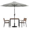 Flash Furniture 5 Piece Outdoor Patio Dining Table Set – 2 Synthetic Teak Stackable Chairs with Arms – 35″ Square Table – Gray Umbrella with Base(Grey)