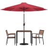 Flash Furniture 5 Piece Outdoor Patio Dining Table Set – 2 Synthetic Teak Stackable Chairs with Arms – 35″ Square Table – Gray Umbrella with Base(Red)