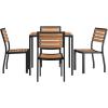 Flash Furniture 5 Piece Patio Table Set – Synthetic Teak Poly Slats – 35″ Square Steel Framed Table with 4 Faux Teak Chairs