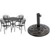 Flash Furniture Black Steel 35.5″ Square 4-Chair Patio Set with Umbrella Hole + Bronze 21lb Umbrella Base