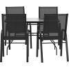 Flash Furniture Brazos Commercial Outdoor Dining Set, 47″ Tempered Glass Patio Table with Umbrella Hole, 4 Stack Chairs with Flex Comfort Seats and Backs, Navy/Black(Black)