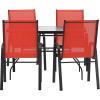 Flash Furniture Brazos Commercial Outdoor Dining Set, 47″ Tempered Glass Patio Table with Umbrella Hole, 4 Stack Chairs with Flex Comfort Seats and Backs, Navy/Black(Red)