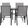 Flash Furniture Brazos Commercial Outdoor Dining Set, 47″ Tempered Glass Patio Table with Umbrella Hole, 4 Stack Chairs with Flex Comfort Seats and Backs, Navy/Black(Grey)