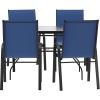 Flash Furniture Brazos Commercial Outdoor Dining Set, 47″ Tempered Glass Patio Table with Umbrella Hole, 4 Stack Chairs with Flex Comfort Seats and Backs, Navy/Black(Navy)
