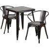 Flash Furniture Commercial Grade 23.75″ Square Black-Antique Gold Metal Indoor-Outdoor Table Set with 2 Arm Chairs(Black-antique Gold)
