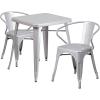 Flash Furniture Commercial Grade 23.75″ Square Black-Antique Gold Metal Indoor-Outdoor Table Set with 2 Arm Chairs(Silver)