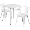 Flash Furniture Commercial Grade 23.75″ Square Black-Antique Gold Metal Indoor-Outdoor Table Set with 2 Arm Chairs(White)