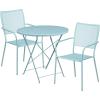 Flash Furniture Commercial Grade 30″ Round Black Indoor-Outdoor Steel Folding Patio Table Set with 2 Square Back Chairs(Sky Blue)
