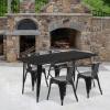 Flash Furniture Commercial Grade 31.5″ x 63″ Rectangular Black Metal Indoor-Outdoor Table Set with 4 Arm Chairs(Black)