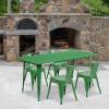 Flash Furniture Commercial Grade 31.5″ x 63″ Rectangular Black Metal Indoor-Outdoor Table Set with 4 Arm Chairs(Green)