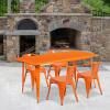 Flash Furniture Commercial Grade 31.5″ x 63″ Rectangular Black Metal Indoor-Outdoor Table Set with 4 Arm Chairs(Orange)