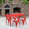 Flash Furniture Commercial Grade 31.5″ x 63″ Rectangular Black Metal Indoor-Outdoor Table Set with 4 Arm Chairs(Red)