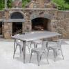 Flash Furniture Commercial Grade 31.5″ x 63″ Rectangular Black Metal Indoor-Outdoor Table Set with 4 Arm Chairs(Silver)