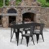 Flash Furniture Commercial Grade 31.5″ x 63″ Rectangular Silver Metal Indoor-Outdoor Table Set with 4 Stack Chairs(Black)