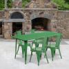 Flash Furniture Commercial Grade 31.5″ x 63″ Rectangular Silver Metal Indoor-Outdoor Table Set with 4 Stack Chairs(Green)